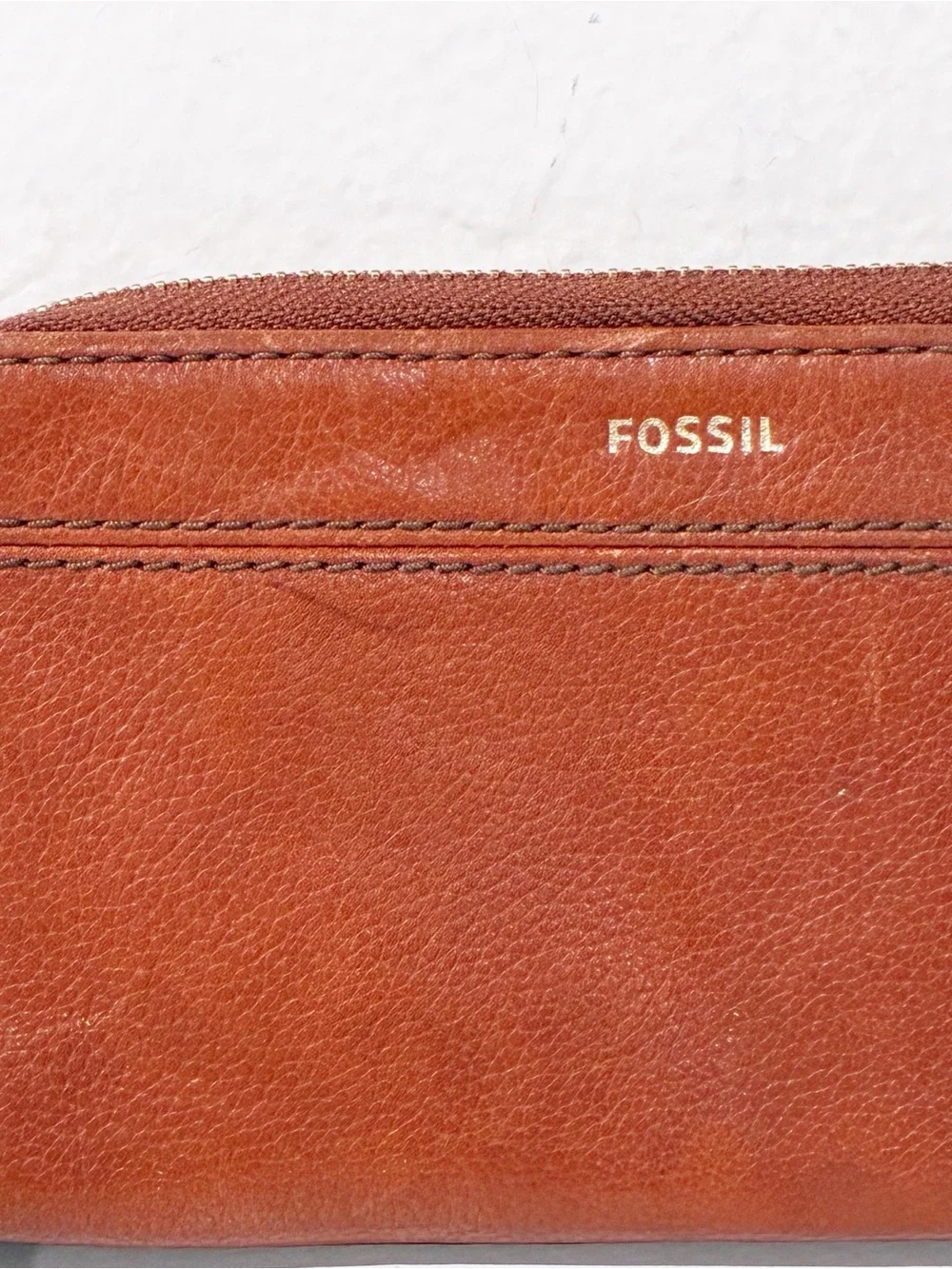 Fossil Brown Leather Full Zip Around Wristlet Wallet Multi Card